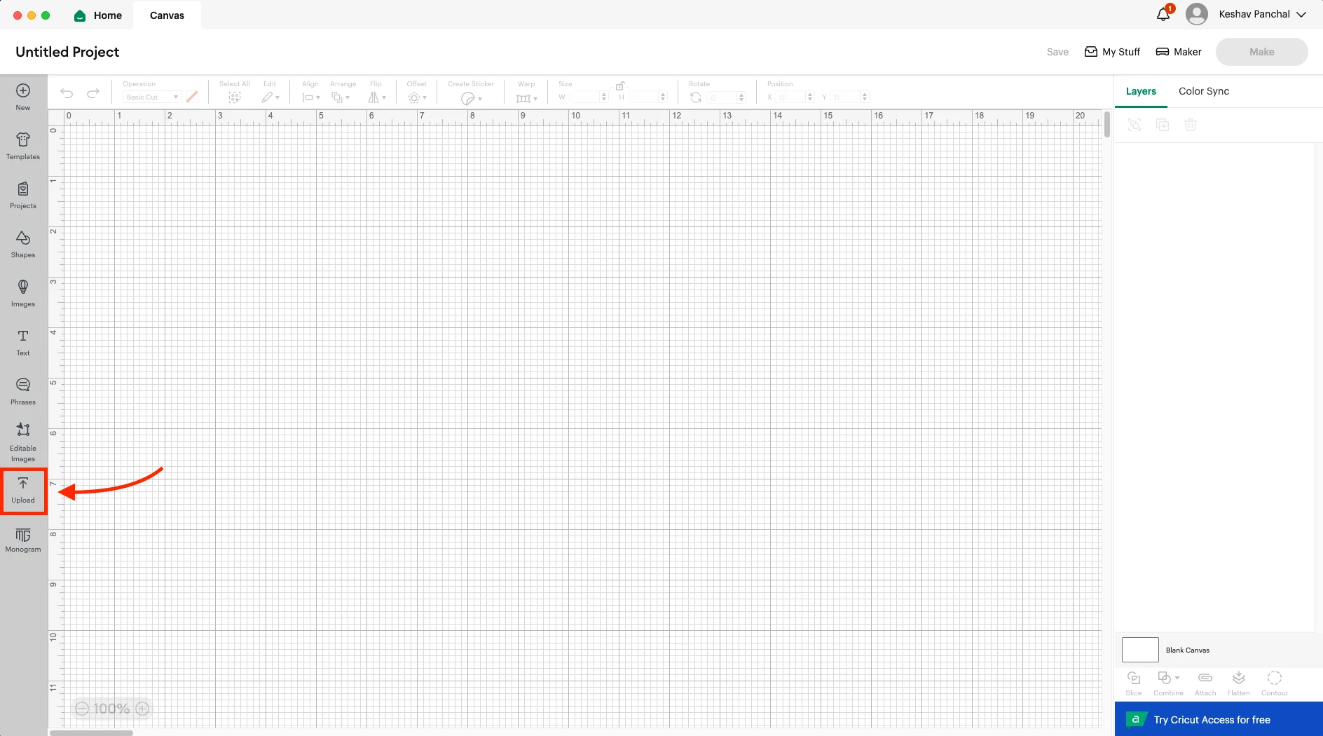 Cricut Design Space, step 2