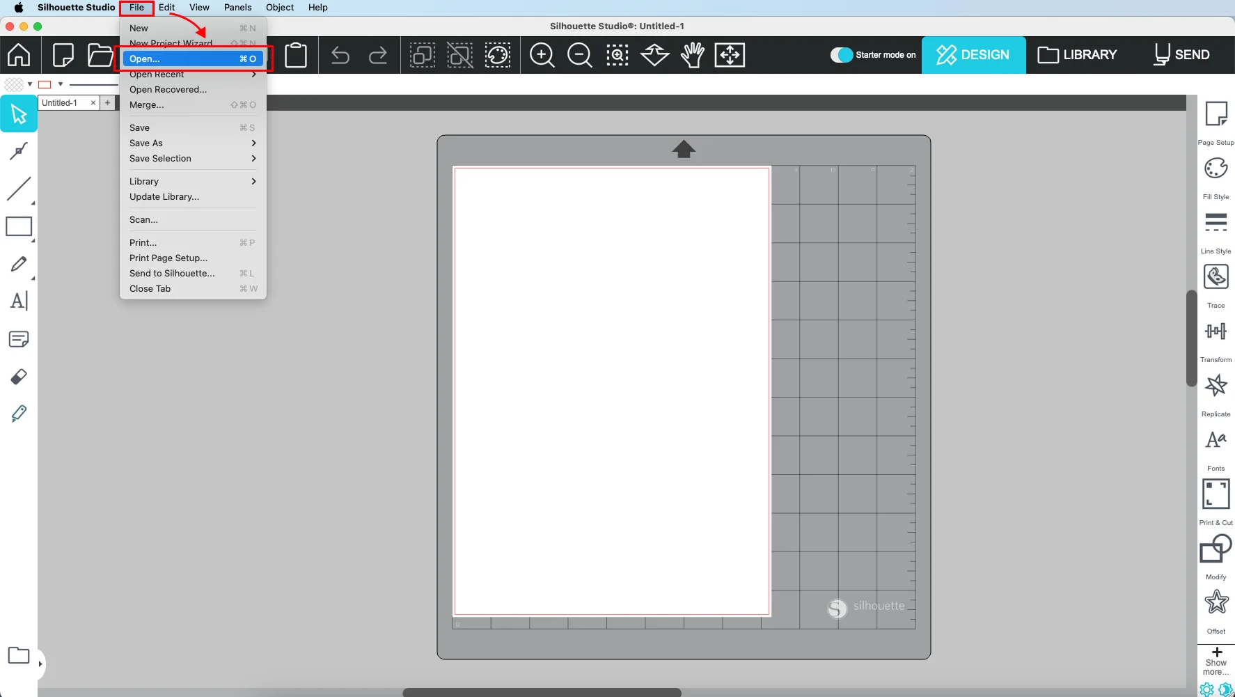 Silhouette Studio, step 1